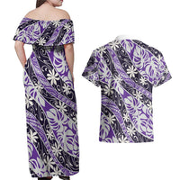 Vareau Tahiti Tiare Monstera Couples Matching Off Shoulder Maxi Dress and Hawaiian Shirt Polynesian Pattern Curve Style LT01 - Polynesian Pride