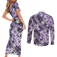 Vareau Tahiti Tiare Monstera Couples Matching Short Sleeve Bodycon Dress and Long Sleeve Button Shirt Polynesian Pattern Curve Style LT01 - Polynesian Pride