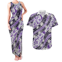 Vareau Tahiti Tiare Monstera Couples Matching Tank Maxi Dress and Hawaiian Shirt Polynesian Pattern Curve Style LT01 Purple - Polynesian Pride