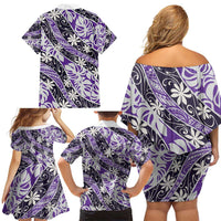 Vareau Tahiti Tiare Monstera Family Matching Off Shoulder Short Dress and Hawaiian Shirt Polynesian Pattern Curve Style - Polynesian Pride