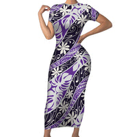 Vareau Tahiti Tiare Monstera Family Matching Short Sleeve Bodycon Dress and Hawaiian Shirt Polynesian Pattern Curve Style - Polynesian Pride