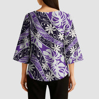Vareau Tahiti Tiare Monstera Kimono Sleeve Blouse Polynesian Pattern Curve Style - Polynesian Pride