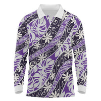 Vareau Tahiti Tiare Monstera Long Sleeve Polo Shirt Polynesian Pattern Curve Style - Polynesian Pride