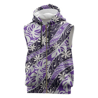 Vareau Tahiti Tiare Monstera Sleeveless Zip Hoodie Polynesian Pattern Curve Style LT01 Purple - Polynesian Pride