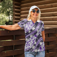 Vareau Tahiti Tiare Monstera Women Polo Shirt Polynesian Pattern Curve Style - Polynesian Pride