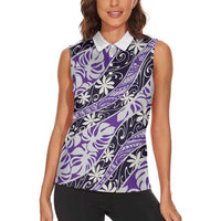 Vareau Tahiti Tiare Monstera Women Sleeveless Polo Shirt Polynesian Pattern Curve Style - Polynesian Pride