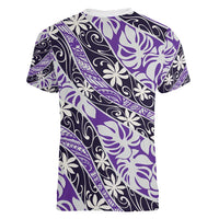 Vareau Tahiti Tiare Monstera Women V-Neck T-Shirt Polynesian Pattern Curve Style - Polynesian Pride