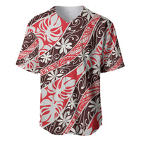 Uteute Tahiti Tiare Monstera Baseball Jersey Polynesian Pattern Curve Style LT01 Red - Polynesian Pride