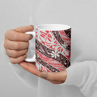 Uteute Tahiti Tiare Monstera Ceramic Mug Polynesian Pattern Curve Style - Polynesian Pride