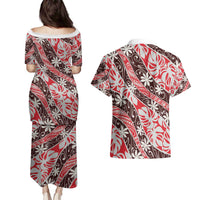 Uteute Tahiti Tiare Monstera Couples Matching Puletasi and Hawaiian Shirt Polynesian Pattern Curve Style - Polynesian Pride