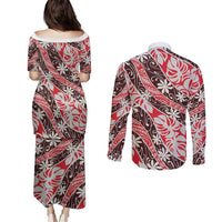 Uteute Tahiti Tiare Monstera Couples Matching Puletasi and Long Sleeve Button Shirt Polynesian Pattern Curve Style LT01 - Polynesian Pride