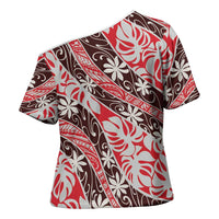 Uteute Tahiti Tiare Monstera Cross Shoulder Shirt Polynesian Pattern Curve Style LT01 - Polynesian Pride