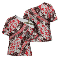Uteute Tahiti Tiare Monstera Cross Shoulder Shirt Polynesian Pattern Curve Style LT01 - Polynesian Pride