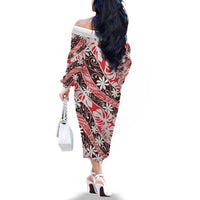 Uteute Tahiti Tiare Monstera Family Matching Off The Shoulder Long Sleeve Dress and Hawaiian Shirt Polynesian Pattern Curve Style - Polynesian Pride