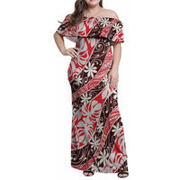 Uteute Tahiti Tiare Monstera Family Matching Off Shoulder Maxi Dress and Hawaiian Shirt Polynesian Pattern Curve Style - Polynesian Pride
