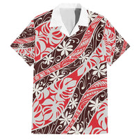 Uteute Tahiti Tiare Monstera Family Matching Puletasi and Hawaiian Shirt Polynesian Pattern Curve Style LT01 Dad's Shirt - Short Sleeve Red - Polynesian Pride