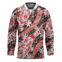 Uteute Tahiti Tiare Monstera Hockey Jersey Polynesian Pattern Curve Style LT01 Unisex Red - Polynesian Pride