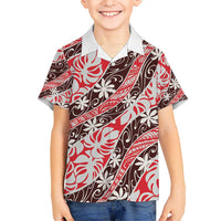 Uteute Tahiti Tiare Monstera Kid Hawaiian Shirt Polynesian Pattern Curve Style - Polynesian Pride