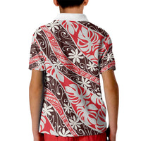 Uteute Tahiti Tiare Monstera Kid Polo Shirt Polynesian Pattern Curve Style LT01 - Polynesian Pride