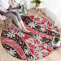 Uteute Tahiti Tiare Monstera Round Carpet Polynesian Pattern Curve Style - Polynesian Pride