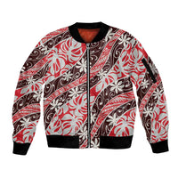 Uteute Tahiti Tiare Monstera Sleeve Zip Bomber Jacket Polynesian Pattern Curve Style - Polynesian Pride