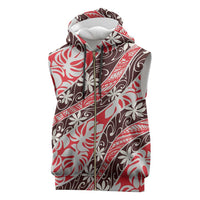 Uteute Tahiti Tiare Monstera Sleeveless Zip Hoodie Polynesian Pattern Curve Style LT01 Red - Polynesian Pride