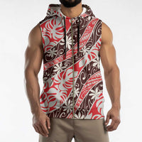 Uteute Tahiti Tiare Monstera Sleeveless Zip Hoodie Polynesian Pattern Curve Style LT01 - Polynesian Pride