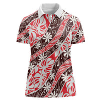 Uteute Tahiti Tiare Monstera Women Polo Shirt Polynesian Pattern Curve Style - Polynesian Pride