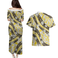 Rearea Tahiti Tiare Monstera Couples Matching Puletasi and Hawaiian Shirt Polynesian Pattern Curve Style - Polynesian Pride