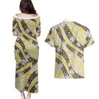 Rearea Tahiti Tiare Monstera Couples Matching Puletasi and Hawaiian Shirt Polynesian Pattern Curve Style LT01 - Polynesian Pride