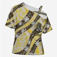 Rearea Tahiti Tiare Monstera Cross Shoulder Shirt Polynesian Pattern Curve Style LT01 Female Yellow - Polynesian Pride