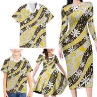 Rearea Tahiti Tiare Monstera Family Matching Long Sleeve Bodycon Dress and Hawaiian Shirt Polynesian Pattern Curve Style - Polynesian Pride