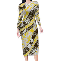 Rearea Tahiti Tiare Monstera Family Matching Long Sleeve Bodycon Dress and Hawaiian Shirt Polynesian Pattern Curve Style - Polynesian Pride