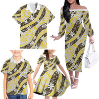 Rearea Tahiti Tiare Monstera Family Matching Off The Shoulder Long Sleeve Dress and Hawaiian Shirt Polynesian Pattern Curve Style - Polynesian Pride