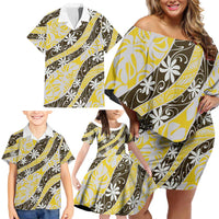 Rearea Tahiti Tiare Monstera Family Matching Off Shoulder Short Dress and Hawaiian Shirt Polynesian Pattern Curve Style - Polynesian Pride