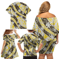 Rearea Tahiti Tiare Monstera Family Matching Off Shoulder Short Dress and Hawaiian Shirt Polynesian Pattern Curve Style - Polynesian Pride