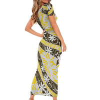 Rearea Tahiti Tiare Monstera Family Matching Short Sleeve Bodycon Dress and Hawaiian Shirt Polynesian Pattern Curve Style - Polynesian Pride