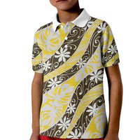 Rearea Tahiti Tiare Monstera Kid Polo Shirt Polynesian Pattern Curve Style LT01 Kid Yellow - Polynesian Pride