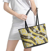 Rearea Tahiti Tiare Monstera Leather Tote Bag Polynesian Pattern Curve Style - Polynesian Pride
