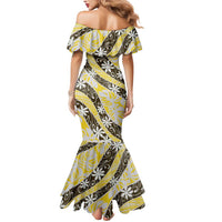 Rearea Tahiti Tiare Monstera Mermaid Dress Polynesian Pattern Curve Style - Polynesian Pride