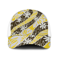 Rearea Tahiti Tiare Monstera Mesh Trucker Cap Polynesian Pattern Curve Style - Polynesian Pride