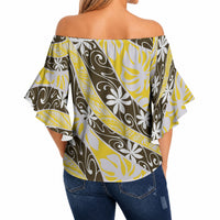Rearea Tahiti Tiare Monstera Off Shoulder Wrap Waist Top Polynesian Pattern Curve Style LT01 - Polynesian Pride