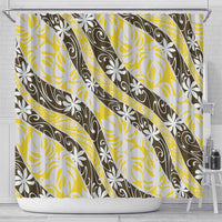 Rearea Tahiti Tiare Monstera Shower Curtain Polynesian Pattern Curve Style - Polynesian Pride