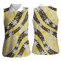Rearea Tahiti Tiare Monstera Women Sleeveless Polo Shirt Polynesian Pattern Curve Style - Polynesian Pride