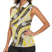 Rearea Tahiti Tiare Monstera Women Sleeveless Polo Shirt Polynesian Pattern Curve Style - Polynesian Pride
