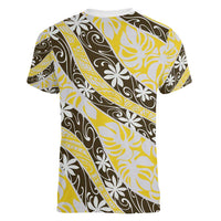 Rearea Tahiti Tiare Monstera Women V-Neck T-Shirt Polynesian Pattern Curve Style - Polynesian Pride