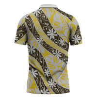 Rearea Tahiti Tiare Monstera Zipper Polo Shirt Polynesian Pattern Curve Style LT01 - Polynesian Pride