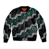 Personalised Taniko Aotearoa Mix Paua Shell Bomber Jacket Niho Taniwha Turquoise Glitter