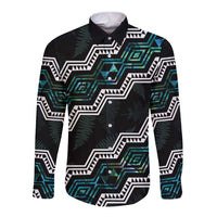 Personalised Taniko Aotearoa Mix Paua Shell Long Sleeve Button Shirt Niho Taniwha Turquoise Glitter