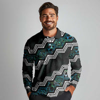Personalised Taniko Aotearoa Mix Paua Shell Long Sleeve Polo Shirt Niho Taniwha Turquoise Glitter LT01 - Polynesian Pride